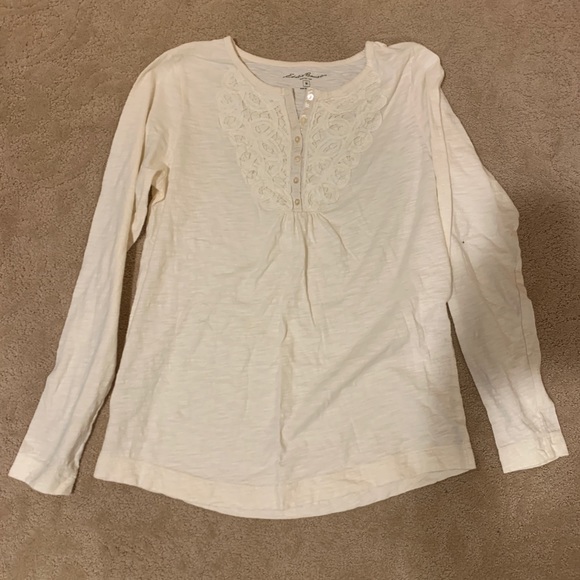 Off white long sleeve top quarter button up size medium Eddie Bauer - Picture 3 of 4